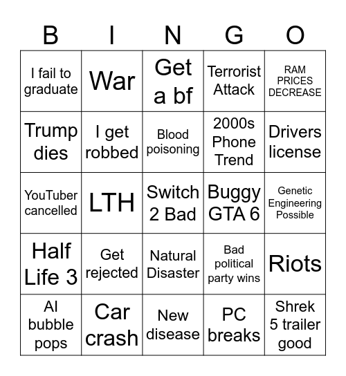 2026 Bingo Card Bingo Card
