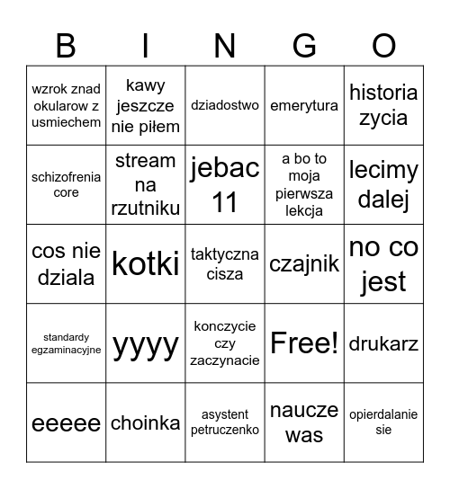 Jurkowe bingo Card