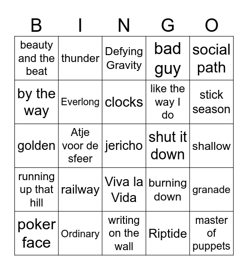 Muziekbingo januari 2026 Bingo Card