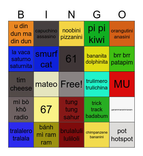 Italian Brainrot Bingo Card