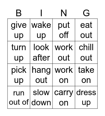 Phrasal Verbs Bingo Card
