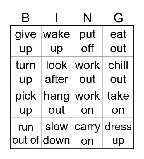 Phrasal Verbs Bingo Card