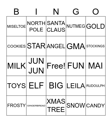 2016 Christmas Bingo Card