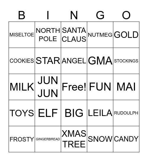 2016 Christmas Bingo Card