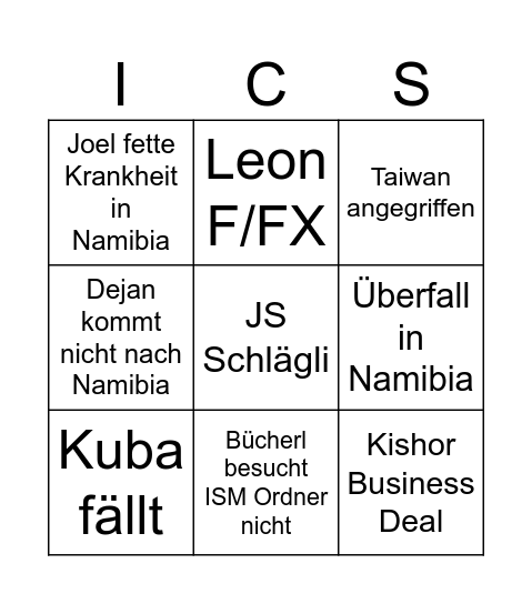 ICS Bingo Card