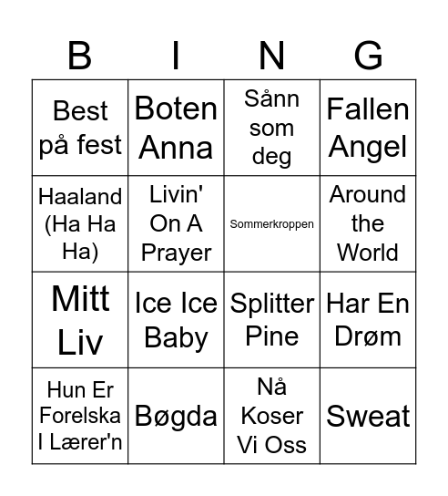 Musikkbingo Card