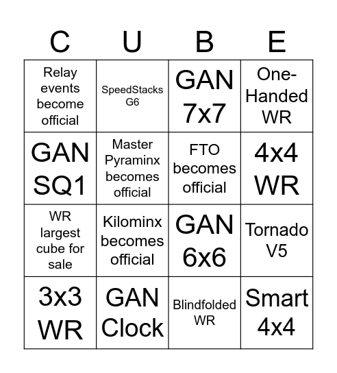Cubing Bingo 2026 Bingo Card