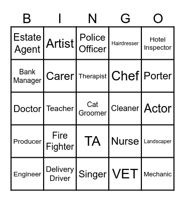 Careers Bingo Card