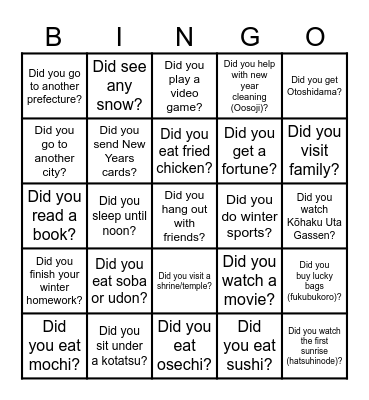 Winter BINGO Card