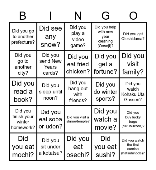 Winter BINGO Card