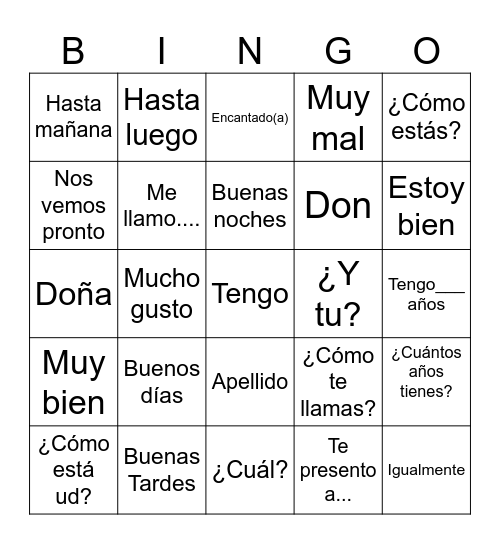 Greetings 5th grade Bingo Card