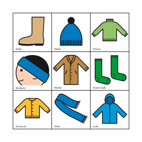 Kleidung im Winter Bingo Card