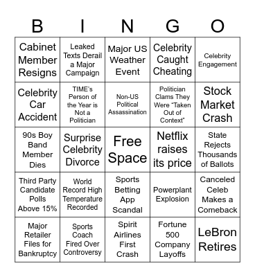2026 Bingo Card Bingo Card