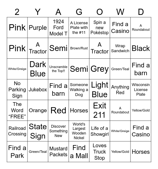 2026 Road Trip Bingo Date Bingo Card