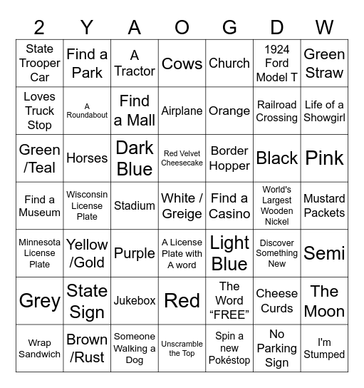 2026 Road Trip Bingo Date Bingo Card