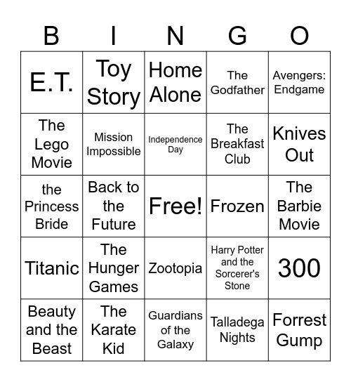 Movie BINGO Card