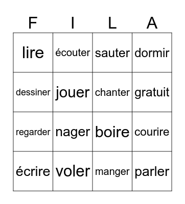 FRENCH VERBS Bingo Card