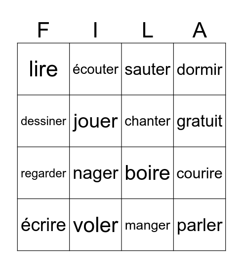 FRENCH VERBS Bingo Card