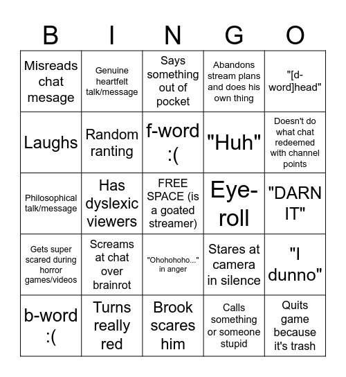 Joe Bart Bingo Card