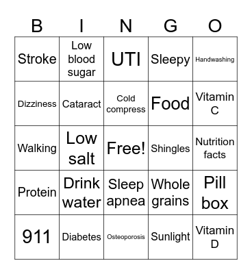 Healthy Living Bingo Card