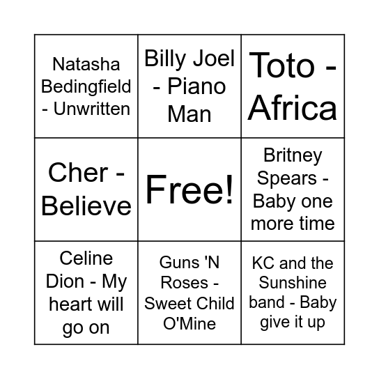 New Year's Drinks Music Bingo! Bingo Card