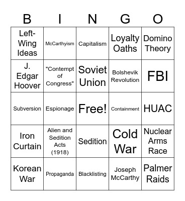 Red Scare Bingo Card