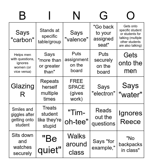 Ms. Osti Bingo Card