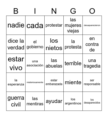 SOMOS Unit 16- Abuelas de Plaza de Mayo Bingo Card