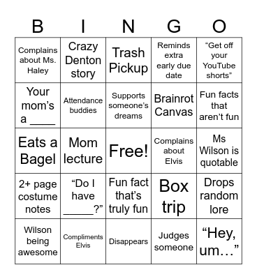 Ms. Wilson Bingo Card
