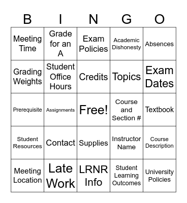 Syllabus Bingo Card