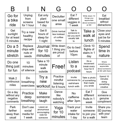 Wellness Challenge Bingo Card
