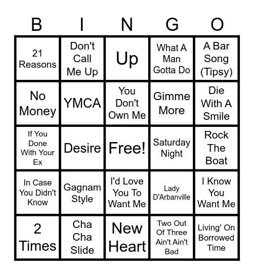 Jan Music Bingo Card