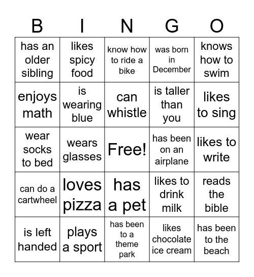 Find Someone Who Bingo Card