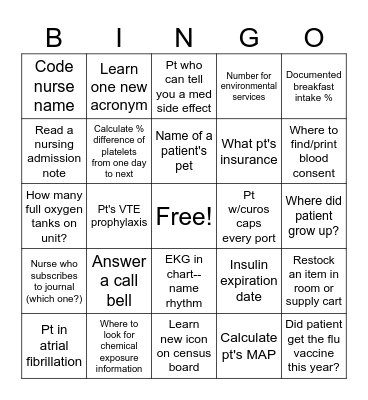 Med Surg Clinicals Bingo Card