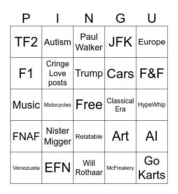 L Bingo Card