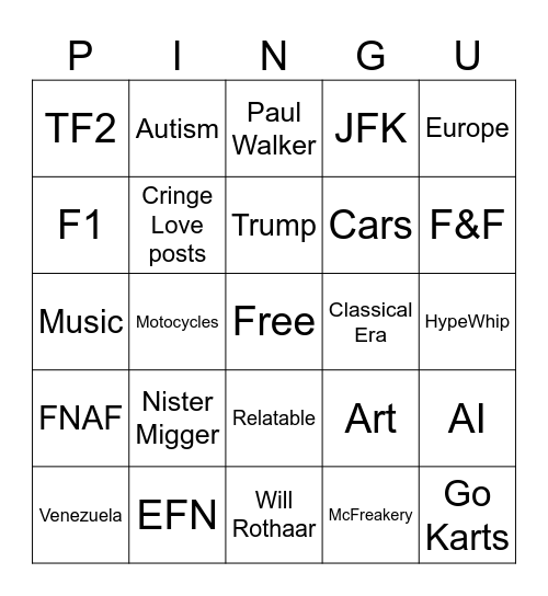 L Bingo Card