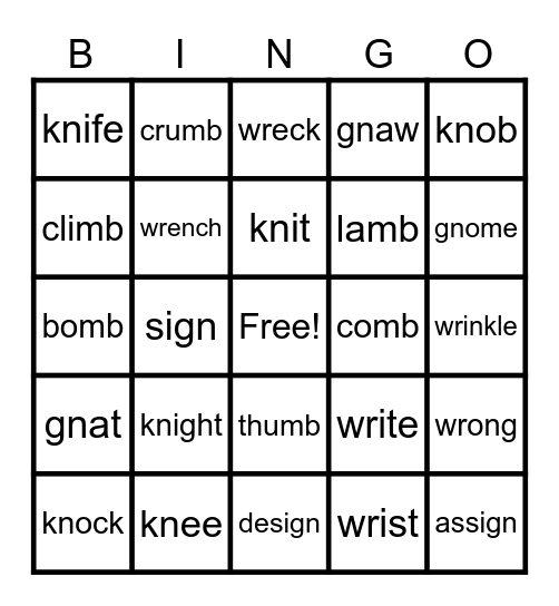 SILENT LETTERS Bingo Card