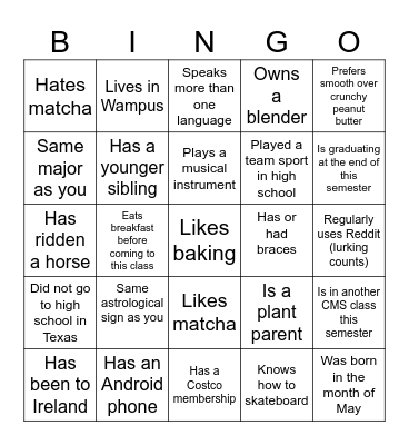 CMS 358C BINGO Card