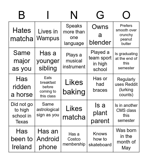 CMS 358C BINGO Card