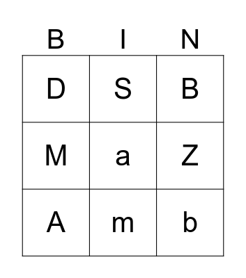 letter bingo Card