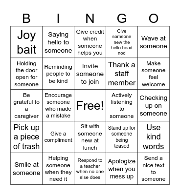 Alice Ott Kindness BINGO Card