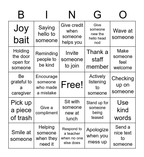 Alice Ott Kindness BINGO Card