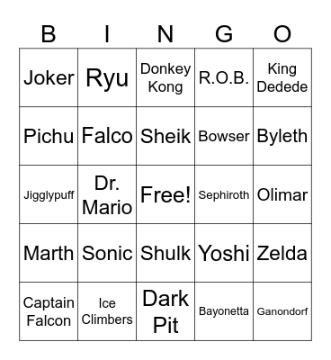 Super Smash Bros. Bingo Card