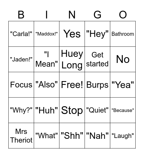 Mr Abshire Bingo Card