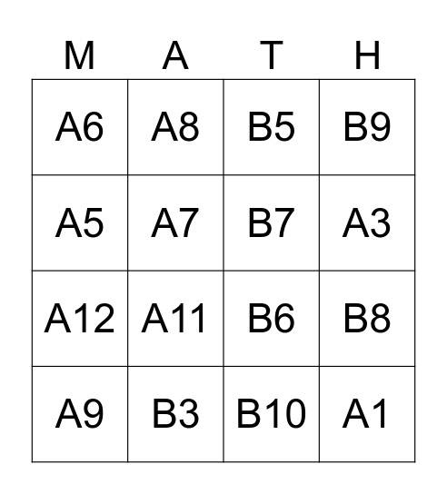 Unit 05 Test Review Bingo Card