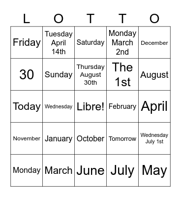 La Date Bingo Card