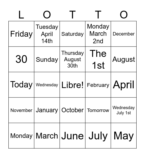 La Date Bingo Card