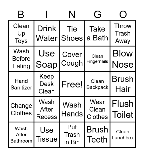 Hygiene Bingo Card