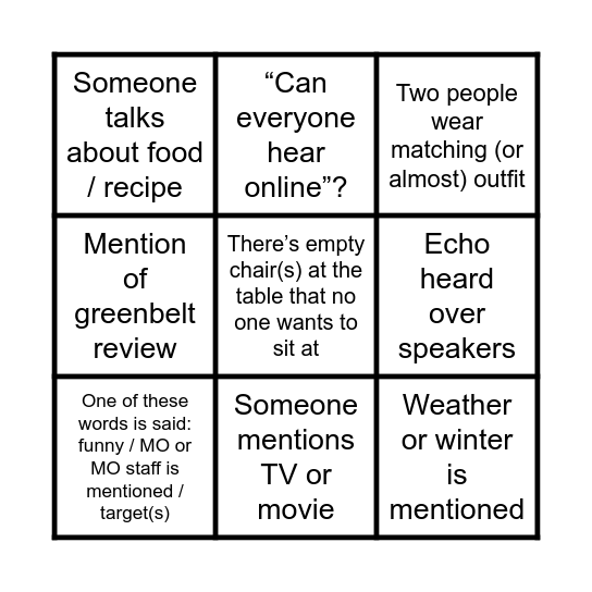Branch Meeting Bingo Card