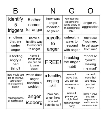 Anger Management Bingo Card